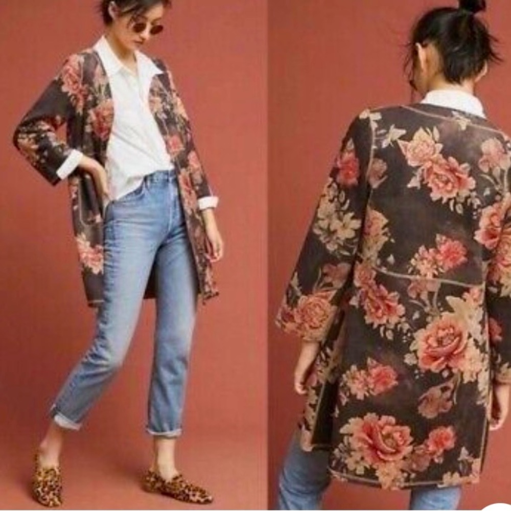 Anthropologie Floral Suede Jacket